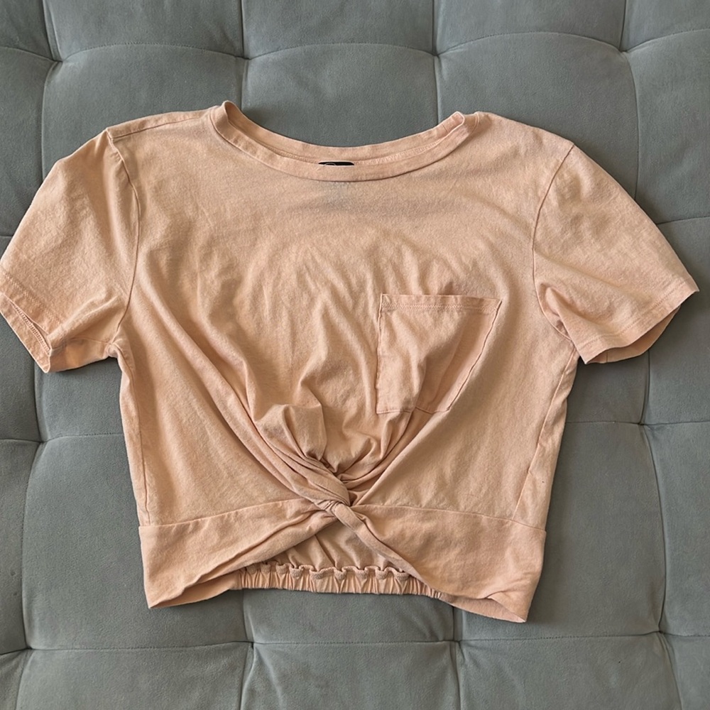 Forever21 Crop T-Shirt with Tie Front, Pocket, and Short Sleeves